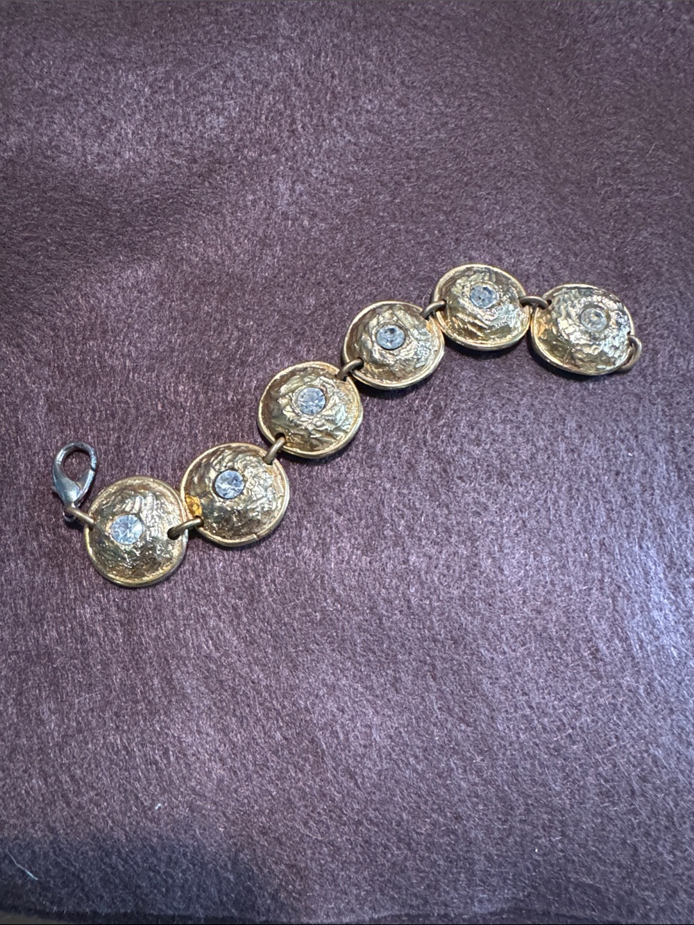 Edouard Rambaud Gold Disc Bracelet with Clear Rhinestones
